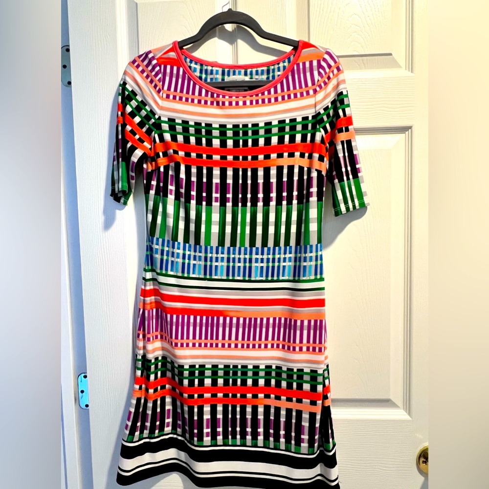 Eliza J Multi Colored Patterned Stretchy Short Sleeved Mini-Dress Size 4